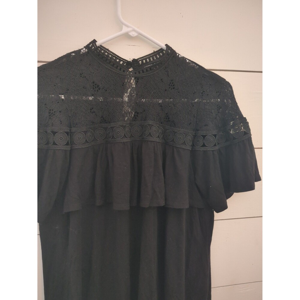 Cable and gauge women's size large black top with lace detail fall winter boho